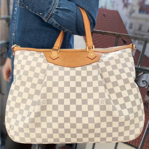 LOUIS VUITTON Naviglio Damier Azur handbag PVC leather white